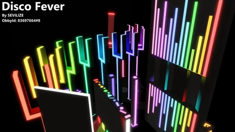 Disco Fever community obby with colourful neon lighting