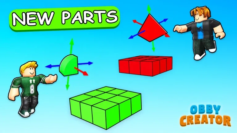 New building parts and editing handles shown in the Obby Creator update art